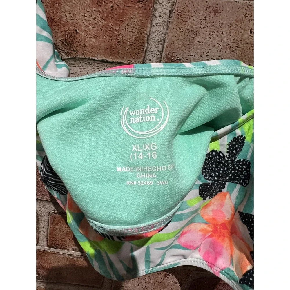 Wonder Nation‎ Girls Size XL 14-16 Wide Strap Swim Bikini Top Floral Pattern